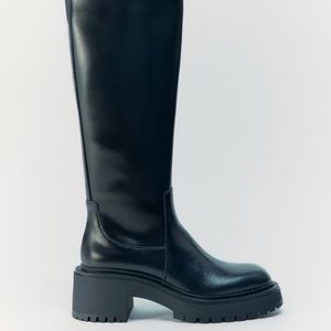 Women Zara Lug Sole Knee High Leather Boots